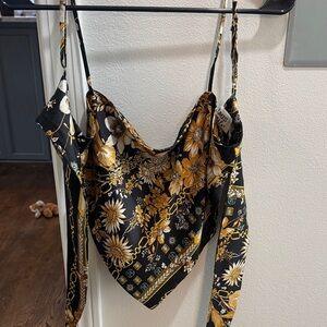 Princess Polly Black and Gold Floral Camisole